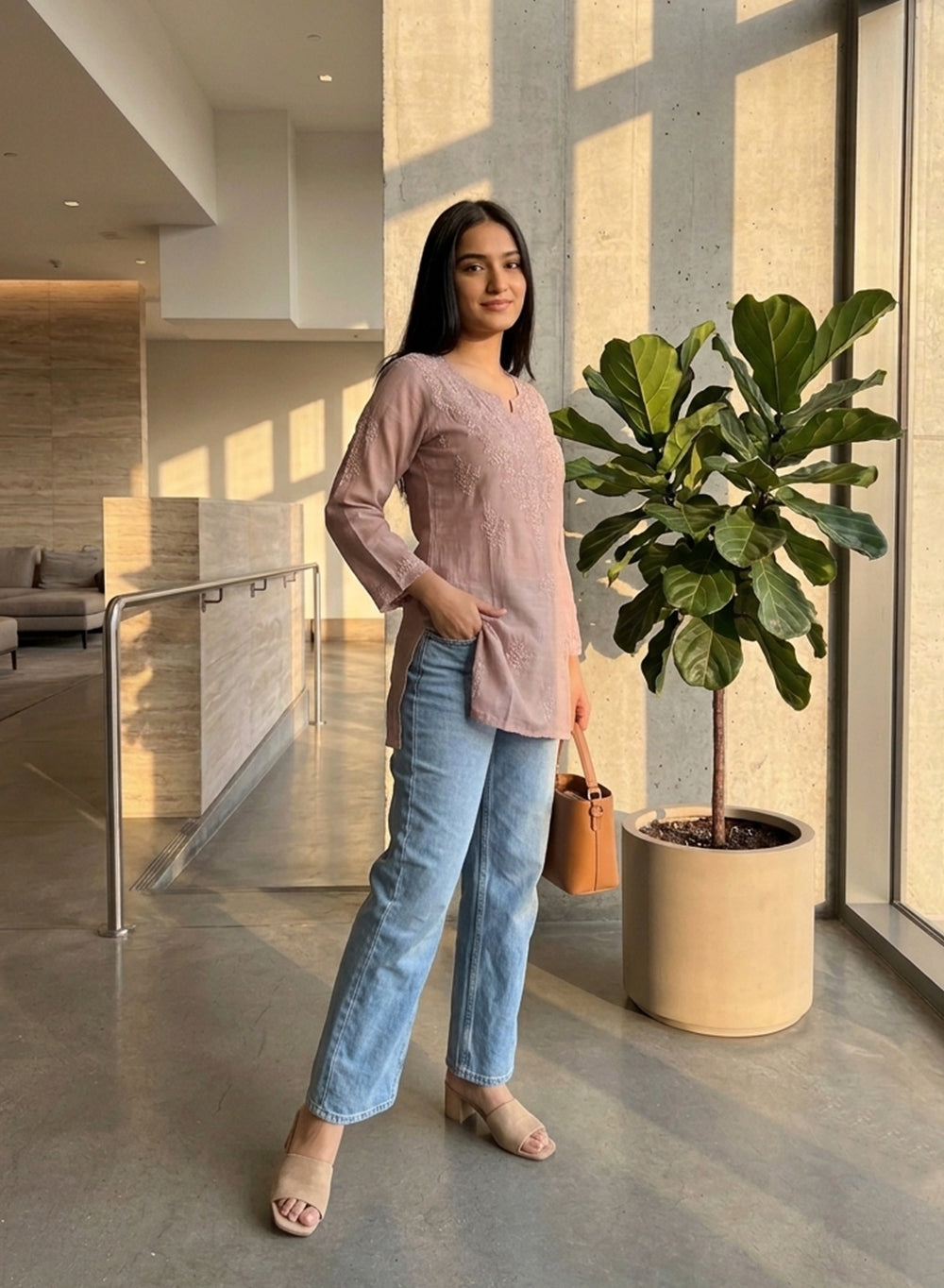 Alia Mocha - Gulshan Muslin Chikankari Short Top