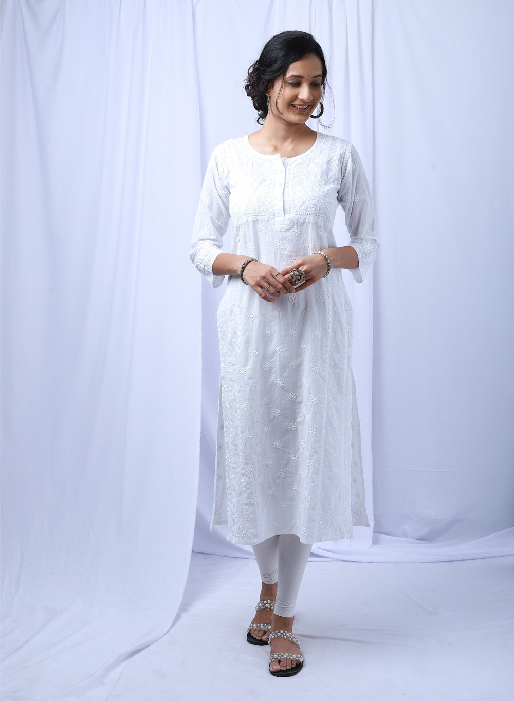 Mogra - Bahaar Pure Cotton Daraz Chikankari Slim Fit Kurta