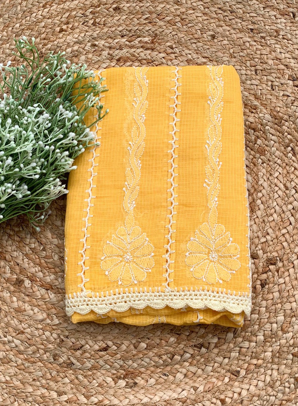 Mango & White Jaali - Nazm Kota Chikankari Cotton Dupatta
