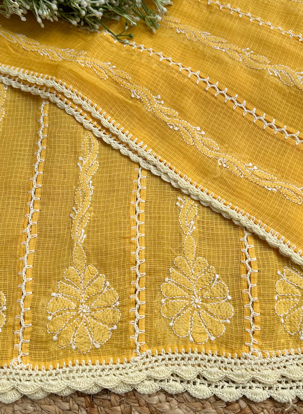 Mango & White Jaali - Nazm Kota Chikankari Cotton Dupatta