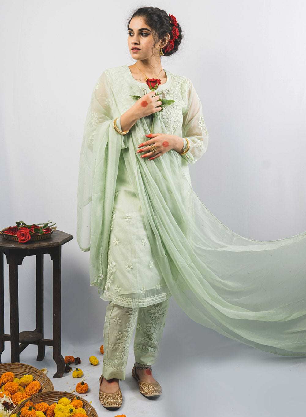 Nargis Lemon Yellow - Organza Chikankari Co-Ord Set