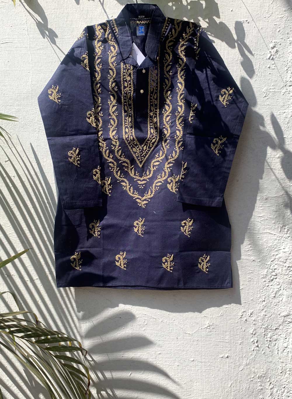 Navy Blue & Brown - Cotton Chikankari Kurta