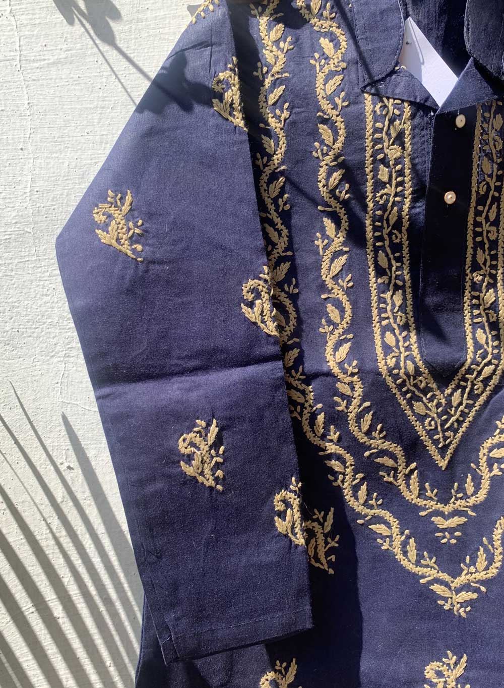 Navy Blue & Brown - Cotton Chikankari Kurta
