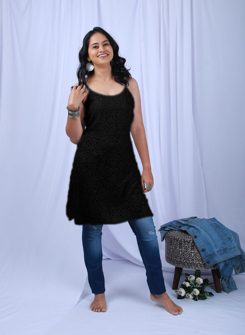 Noori Black - Bahaar Viscose Noodle Strap Chikankari Kurta