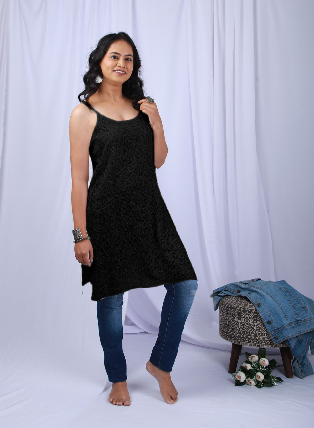 Noori Black - Bahaar Viscose Noodle Strap Chikankari Kurta