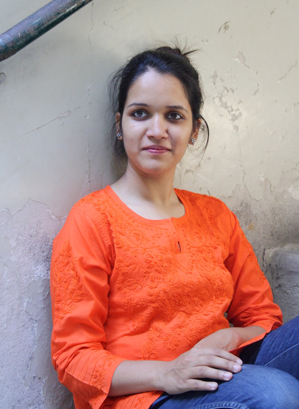 Orange - Gulshan Cotton Chikankari Short Top