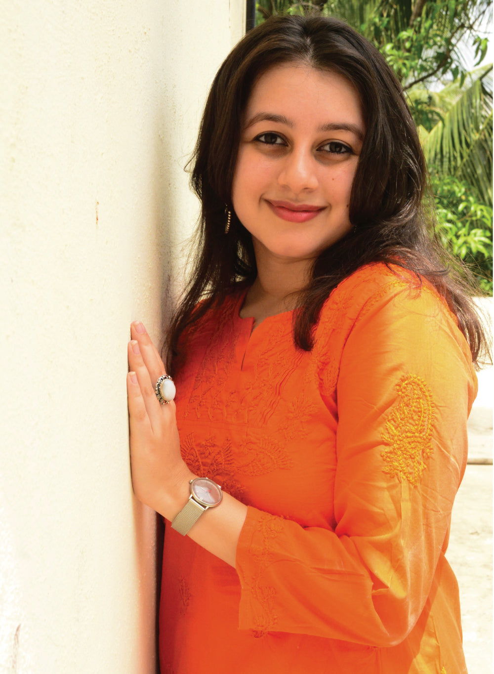Orange Checks - Gulshan Cotton Chikankari Short Top