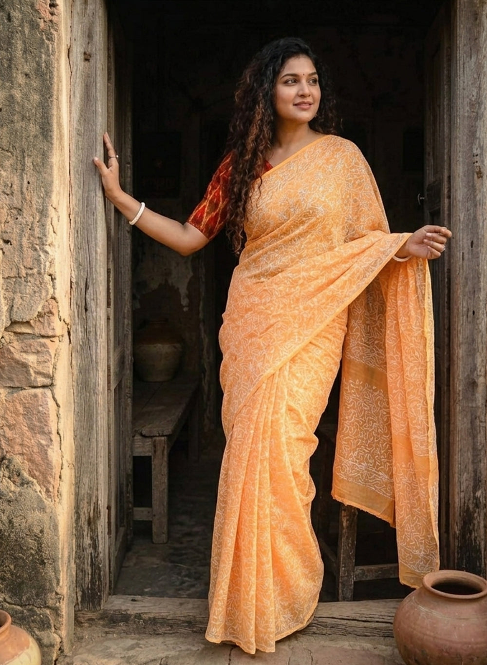 Shabnam Mango Full Jaal - Aks Cotton Tepchi Chikankari Saree