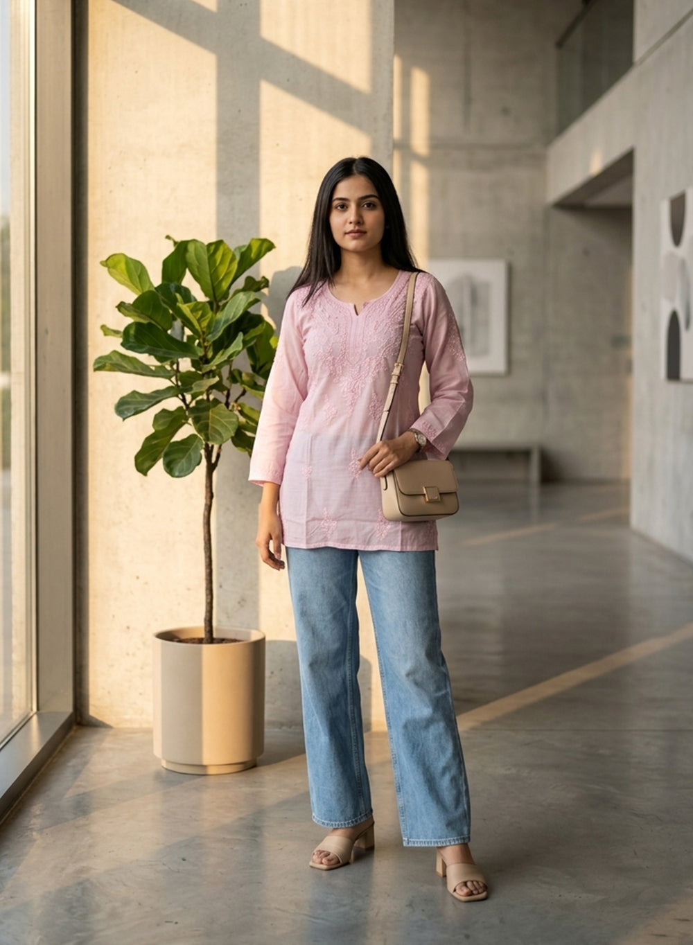 Alia Pale Mauve - Gulshan Muslin Chikankari Short Top