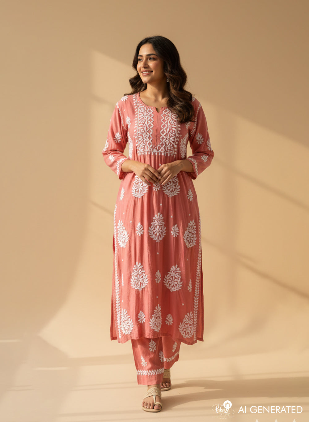 Peach - Muslin Nargis Chikankari Co-ord Set