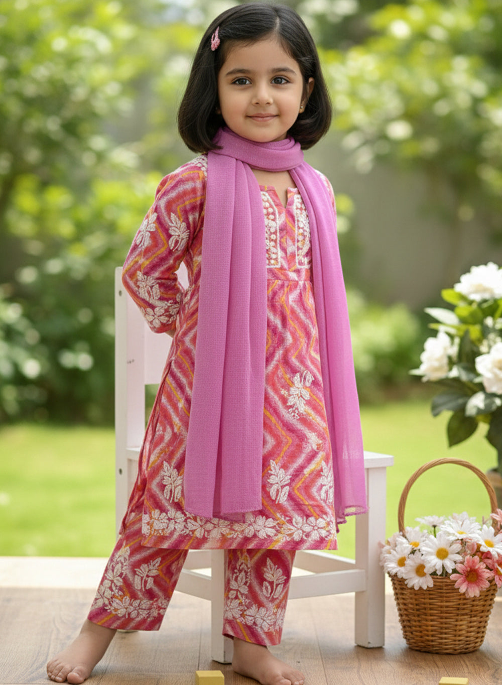 Pankhudi - Pink Mul Cotton Chikankari Nanhe Farishtey Kidswear Set