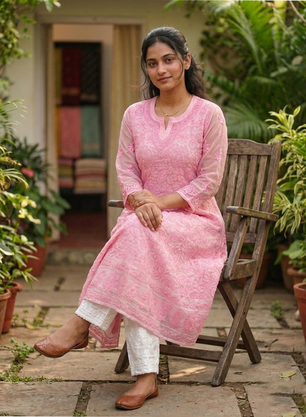 Esha Baby Pink - Bahaar Georgette Chikankari Frock Style Kurta