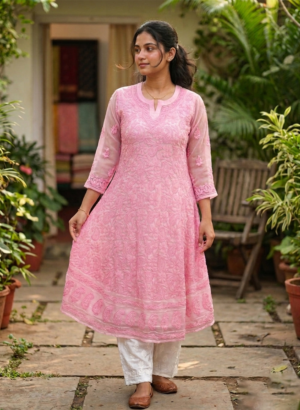 Esha Baby Pink - Bahaar Georgette Chikankari Frock Style Kurta