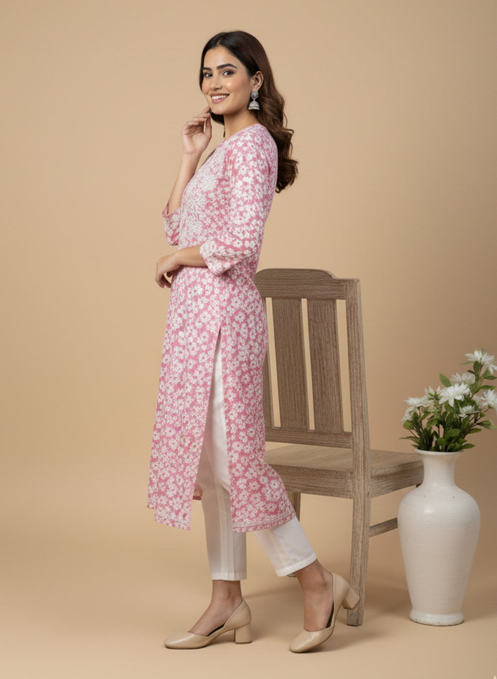 Gul-daar Pink - Bahaar Mul Cotton Chikankari Kurta