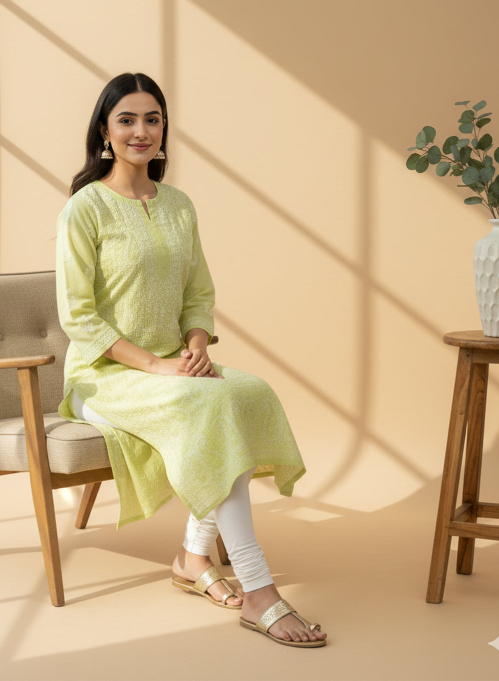 Pista Green - Bahaar Cotton Terry Voile Chikankari Kurta
