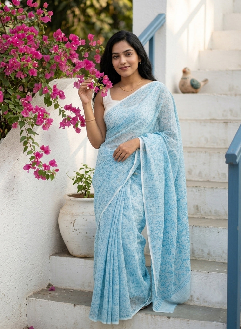 Shabnam Powder Blue - Aks Cotton Tepchi Chikankari Saree