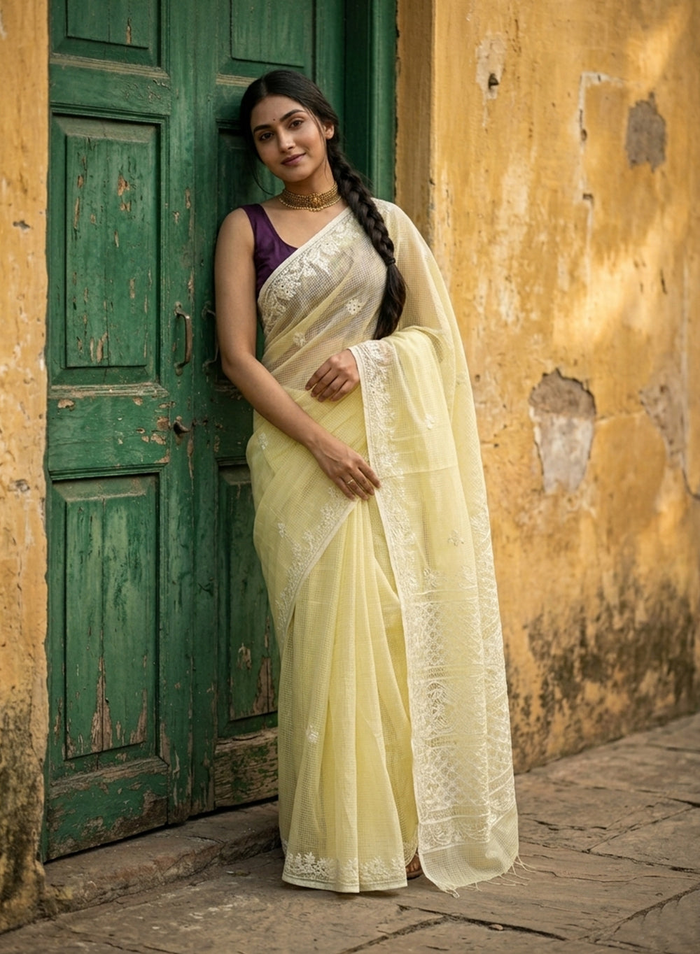 Sitara Power Yellow - Aks Kota Mukaish Chikankari Saree With Mukaish Work