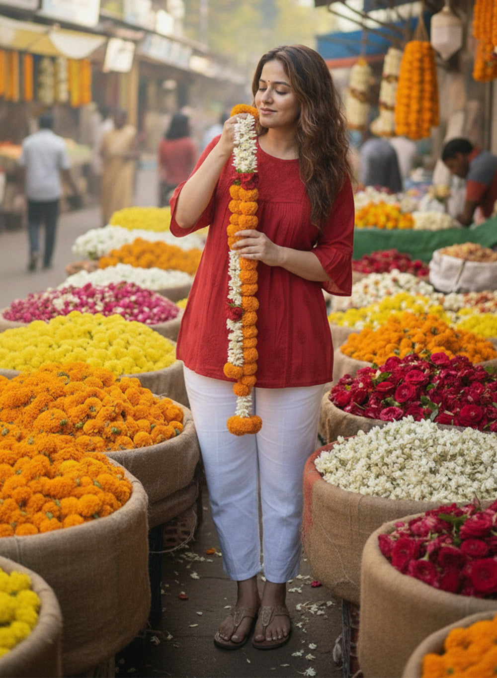 Red Bell Sleeves - Pure Cotton Gulshan Chikankari Short Top