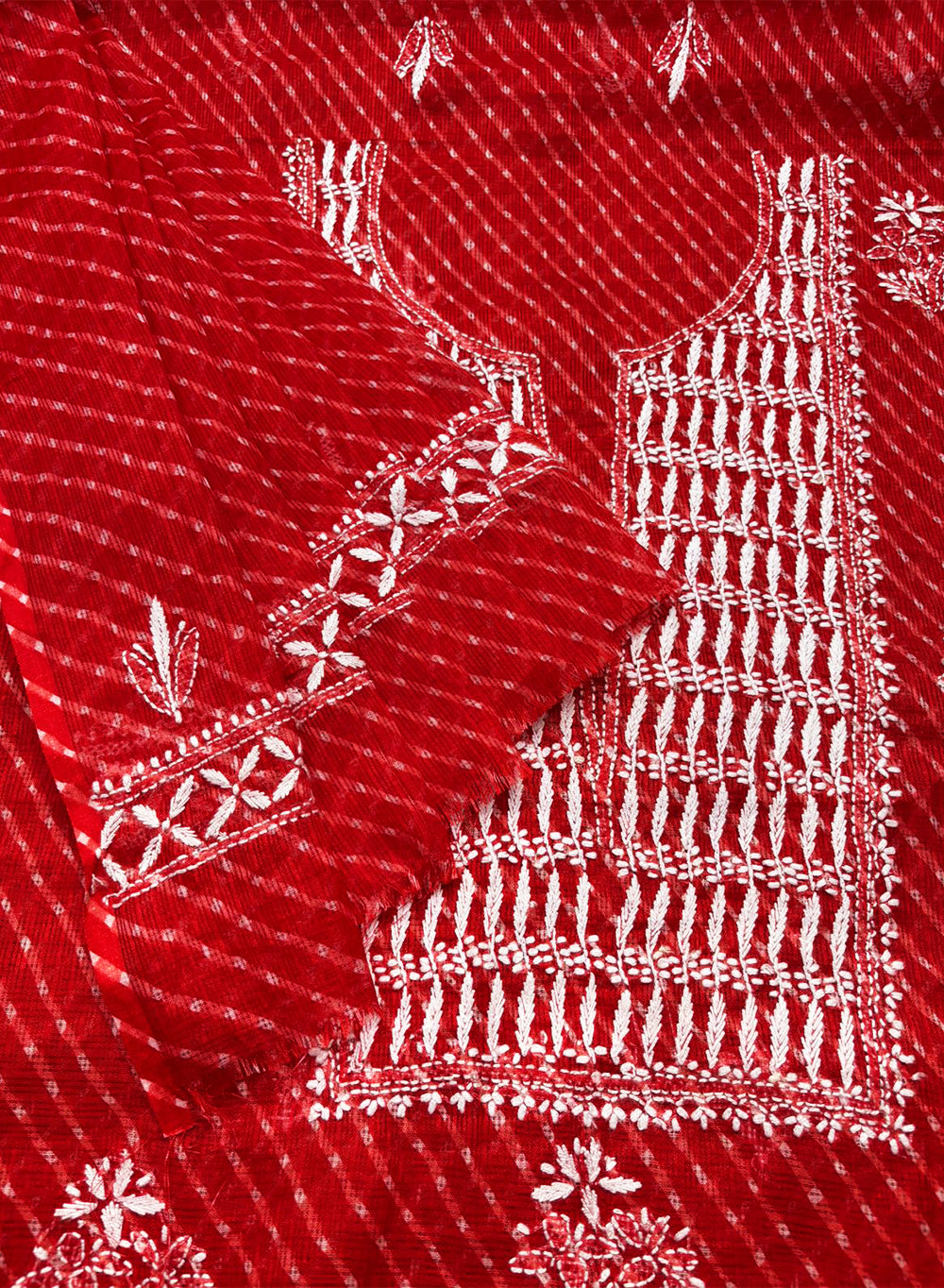 Red Lehariya - Nayaab Kota Cotton Chikankari Kurta & Dupatta Set
