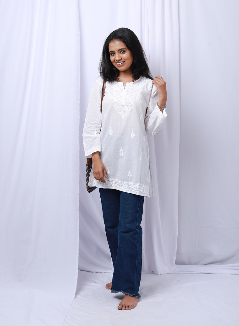 Roshan White - Gulshan Pure Cotton Chikankari Short Top