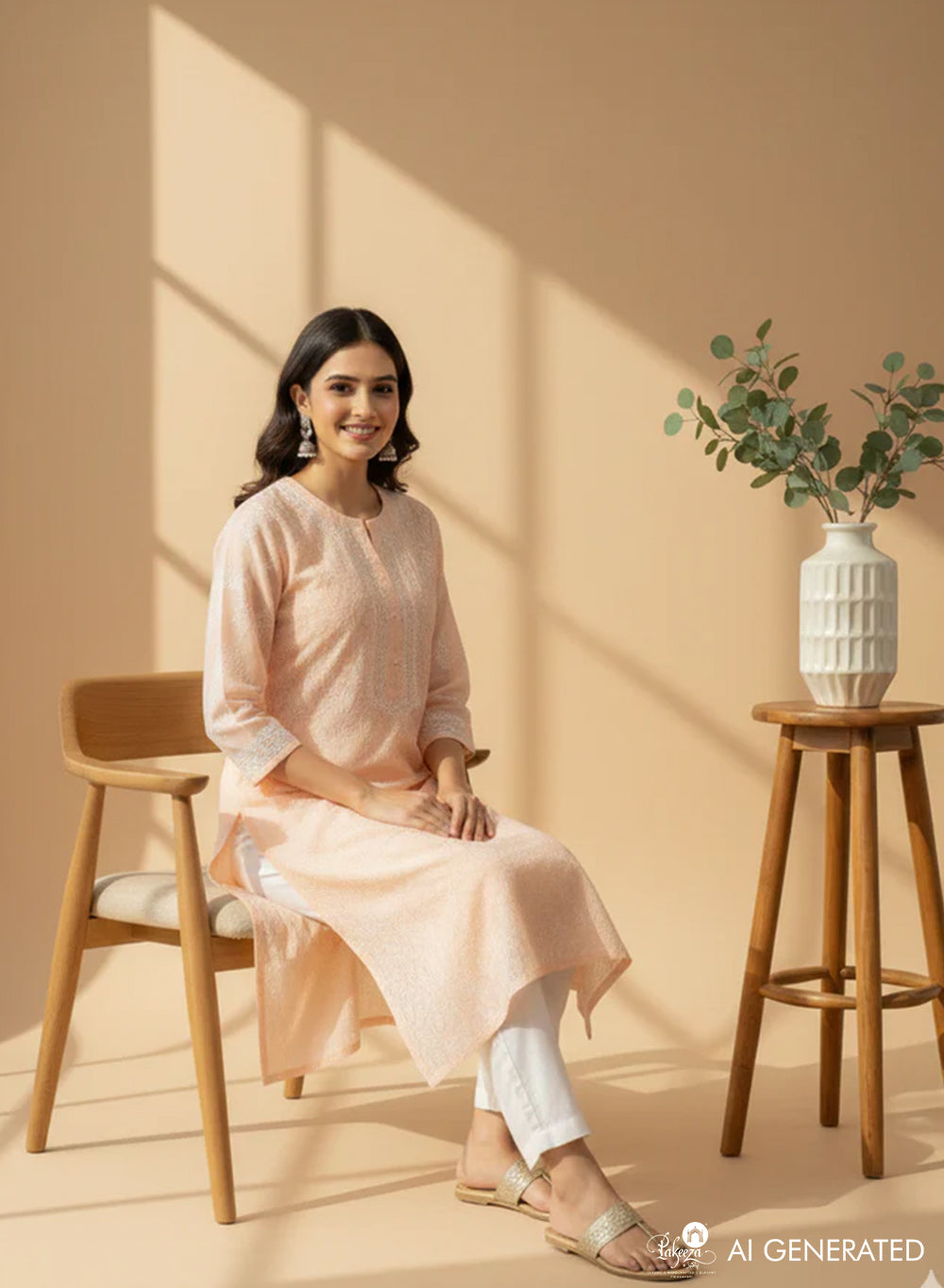 Salmon Pink - Bahaar Cotton Terry Voile Chikankari Kurta