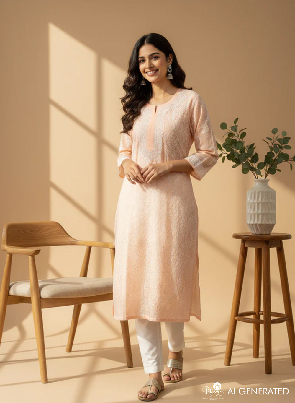 Salmon Pink - Bahaar Cotton Terry Voile Chikankari Kurta
