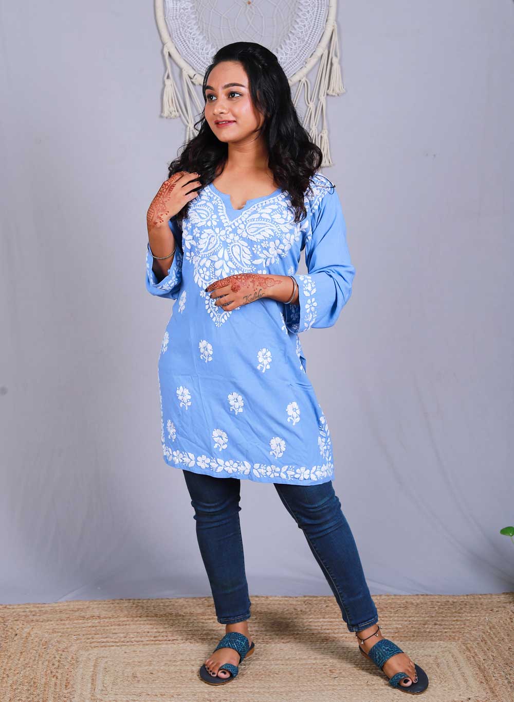 Sabaa Blue - Rayon Gulshan Chikankari Short Top