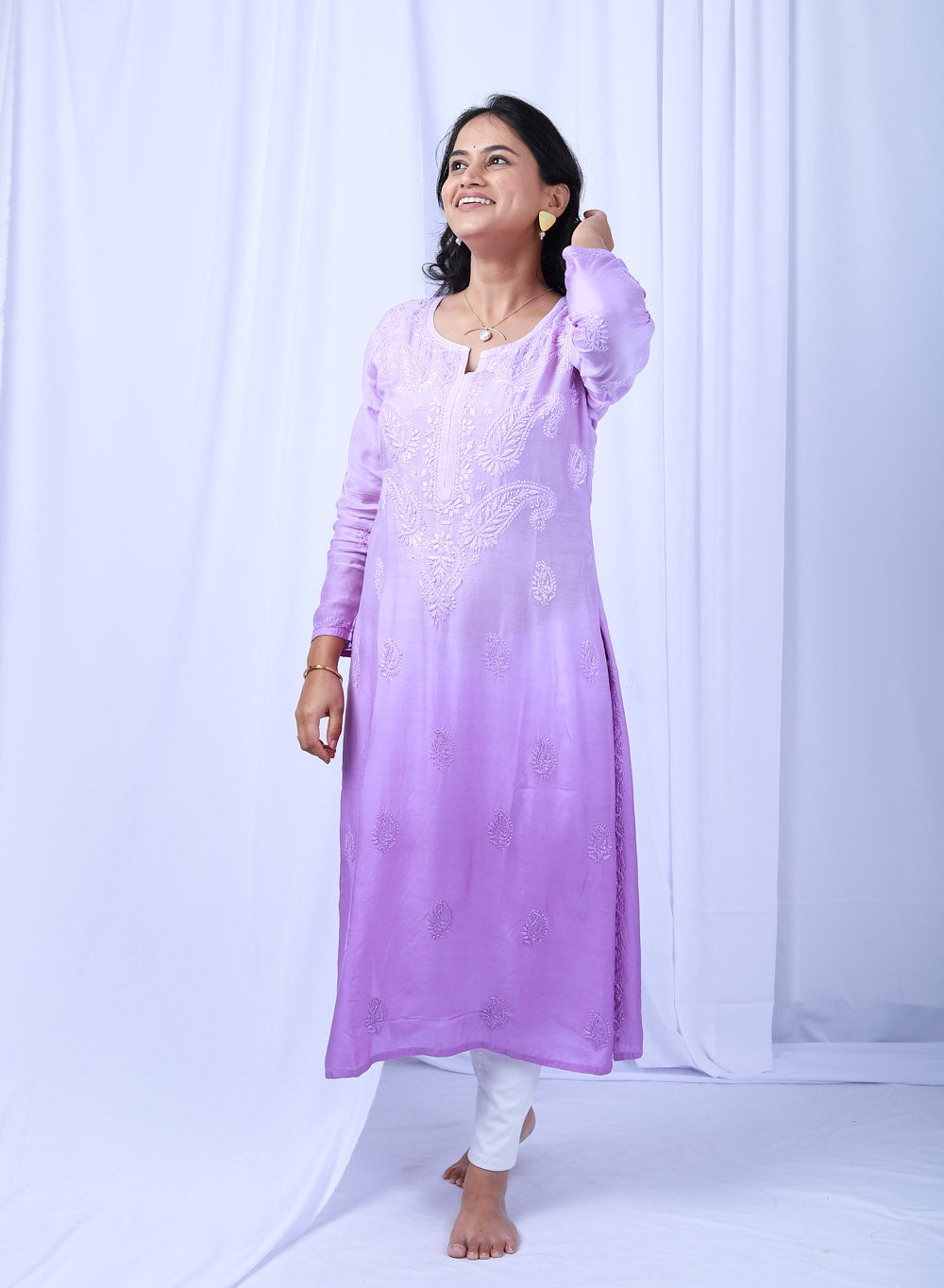 Sadgi Lavender - Bahaar Muslin Ombre Chikankari Kurta