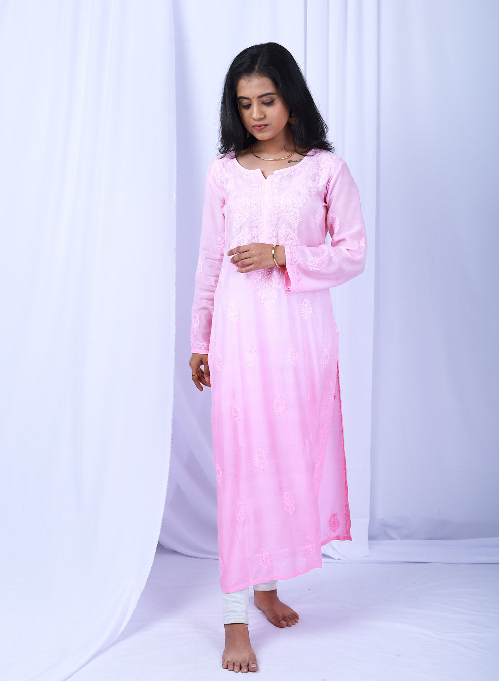 Sadgi Pink Ombré - Bahaar Muslin Chikankari Ombre Kurta