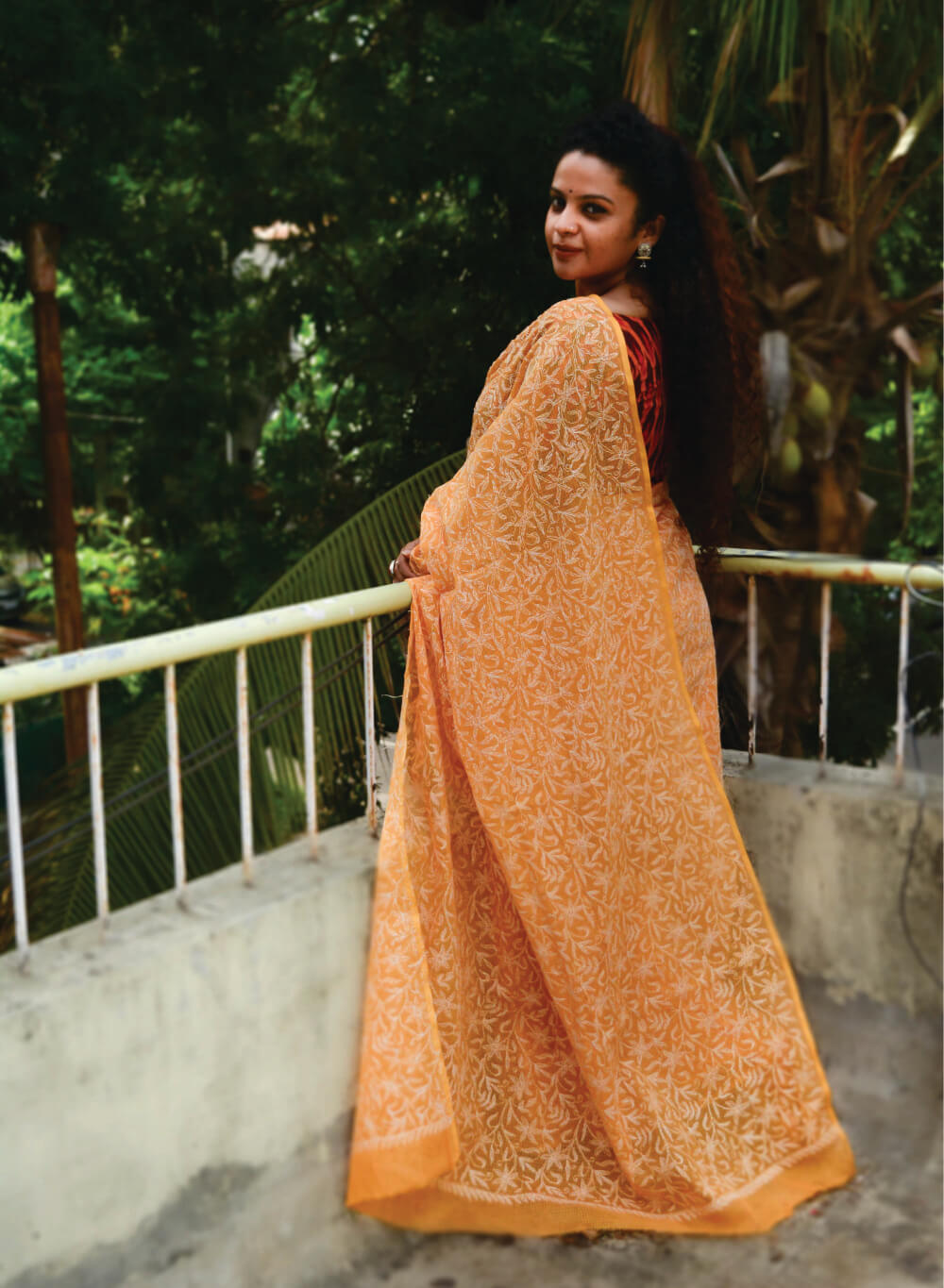 Shabnam Mango Full Jaal - Aks Cotton Tepchi  Chikankari Saree
