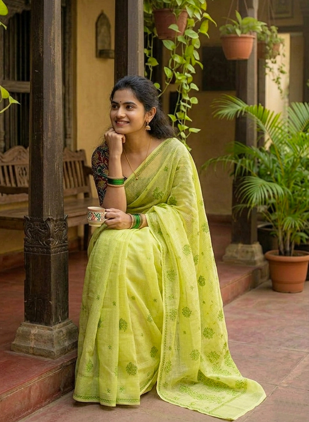 Shachi Olive Green - Kota Aks Cotton Saree