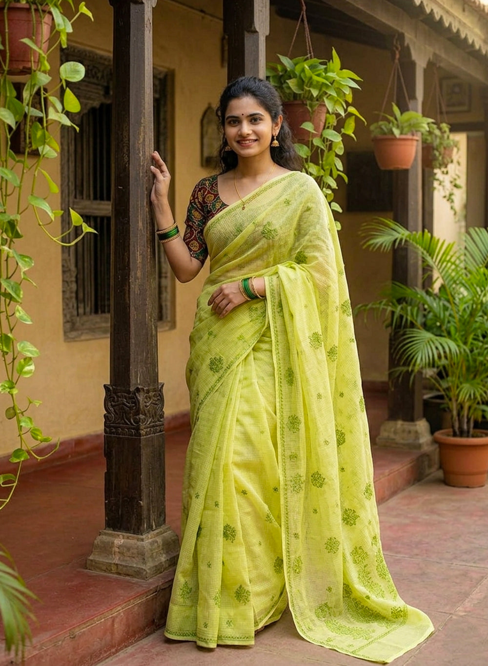 Shachi Olive Green - Kota Aks Cotton Saree