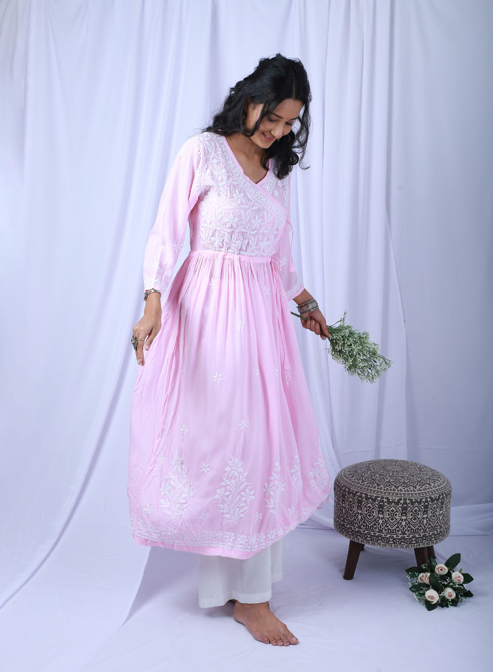 Shameem Baby Pink - Modal Chikankari Angarakha