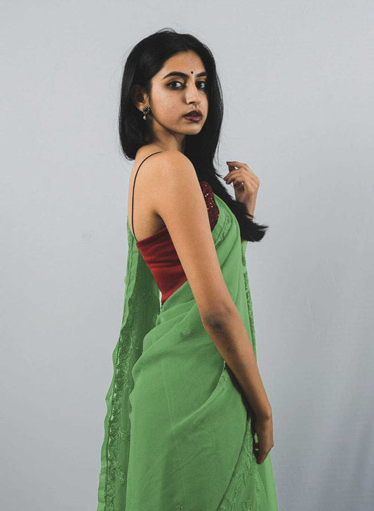 Shreya Green - Aks Georgette Saree