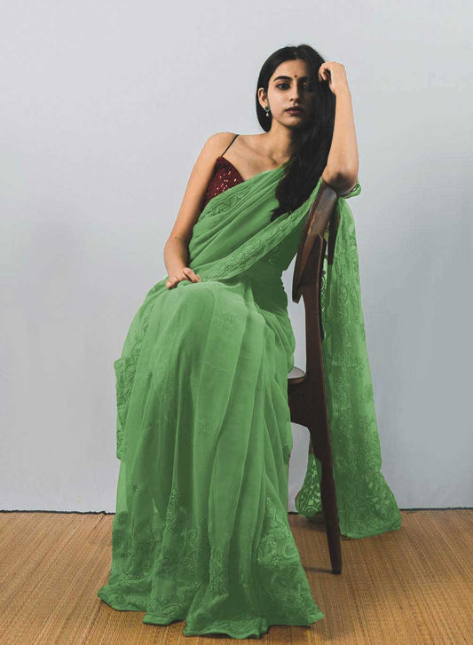 Shreya Green - Aks Georgette Saree