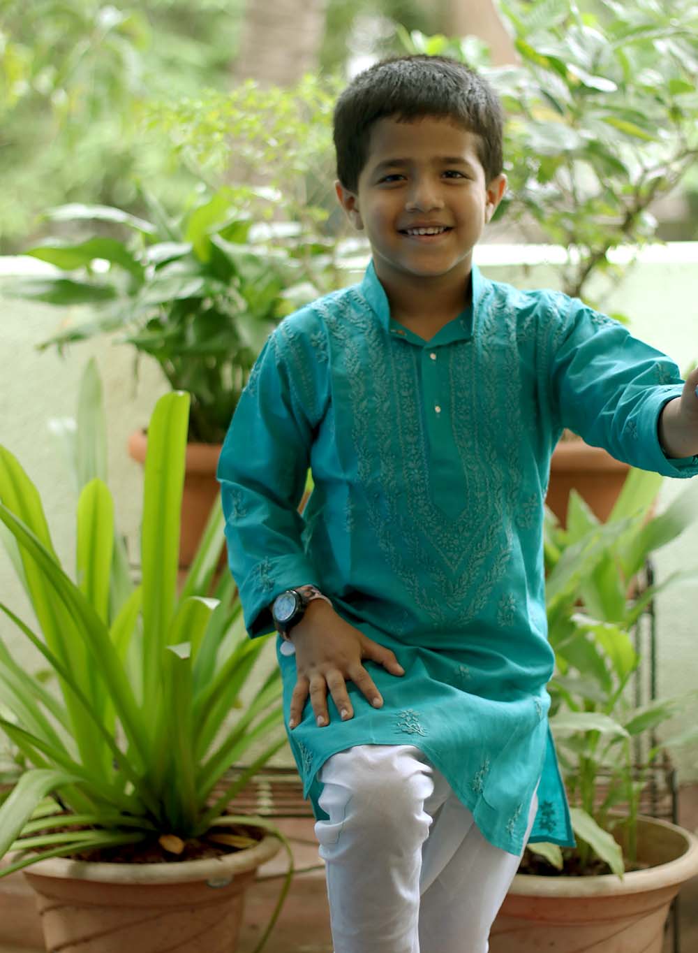 Teal - Cotton Chikankari Kurta