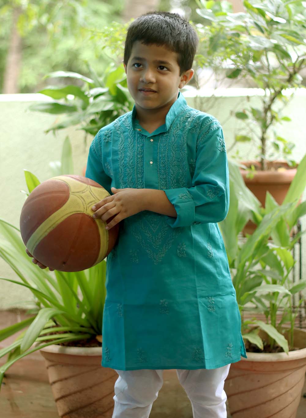 Teal - Cotton Chikankari Kurta