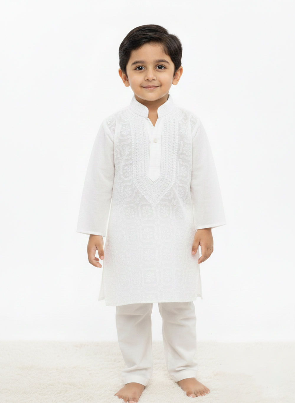 White Front Jaal - Cotton Chikankari Kurta