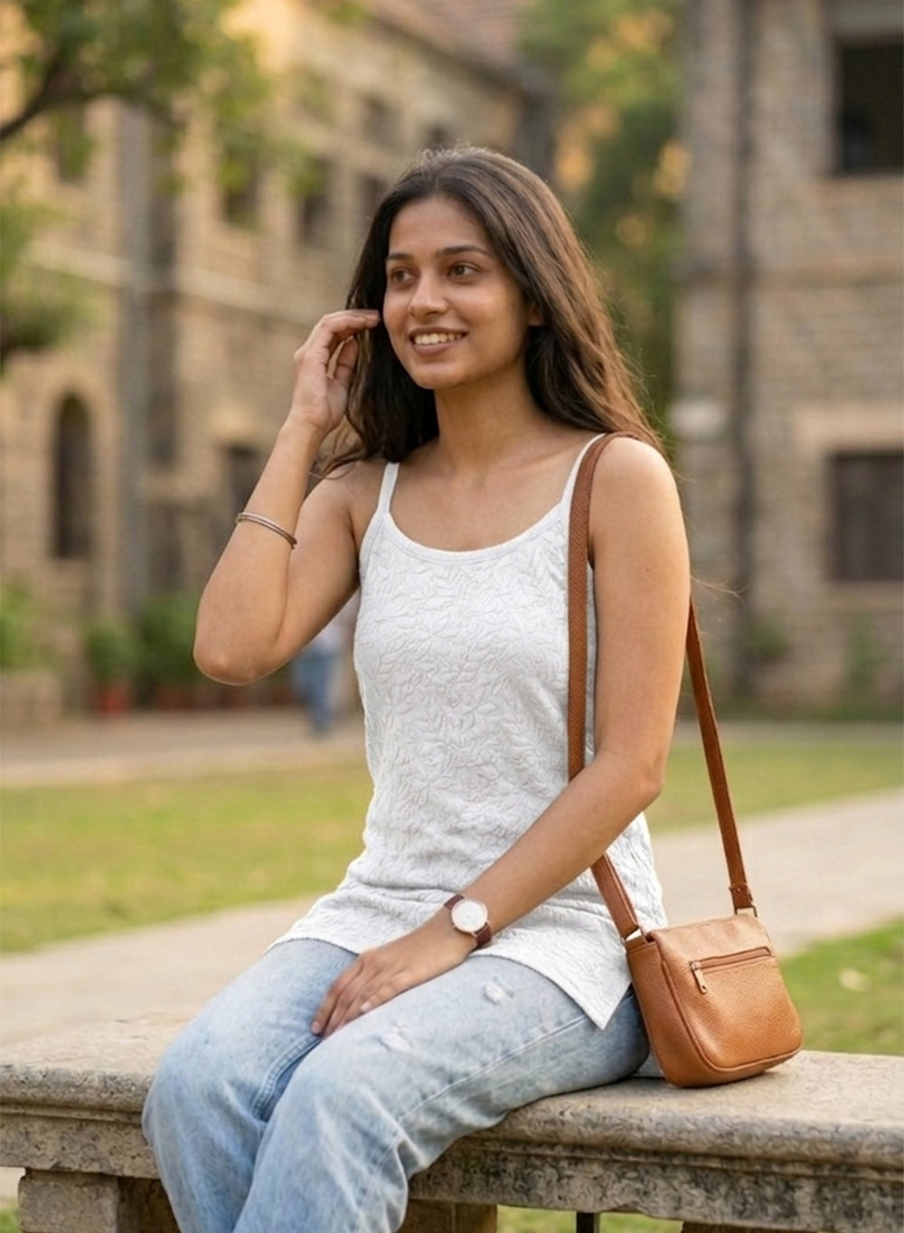 Noori White - Cotton Noodle Strap Gulshan Short Top