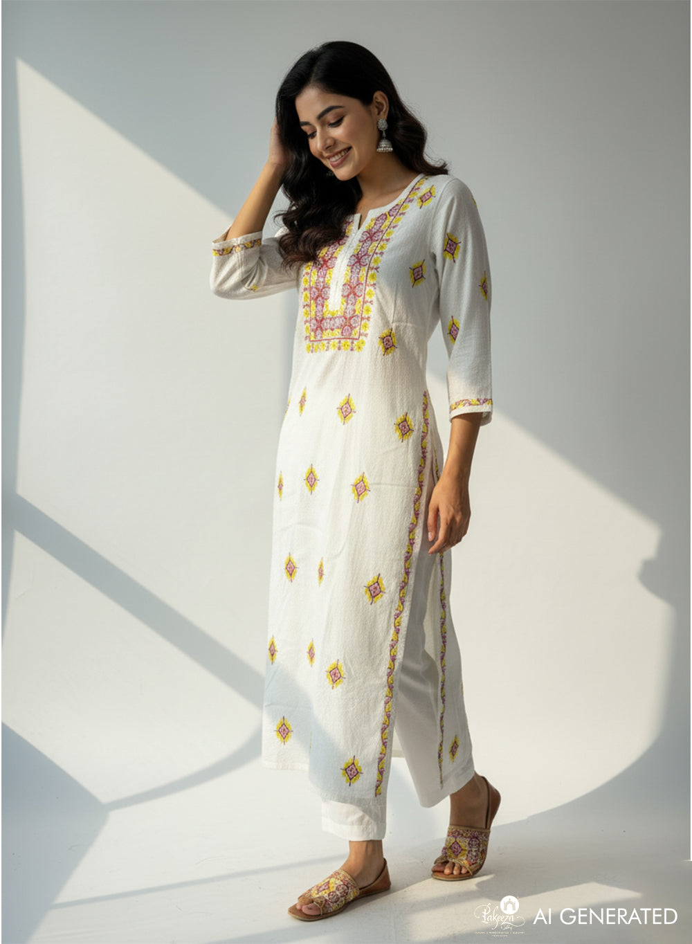 Multi-Color - Bahaar Cotton Slub Chikankari Kurta