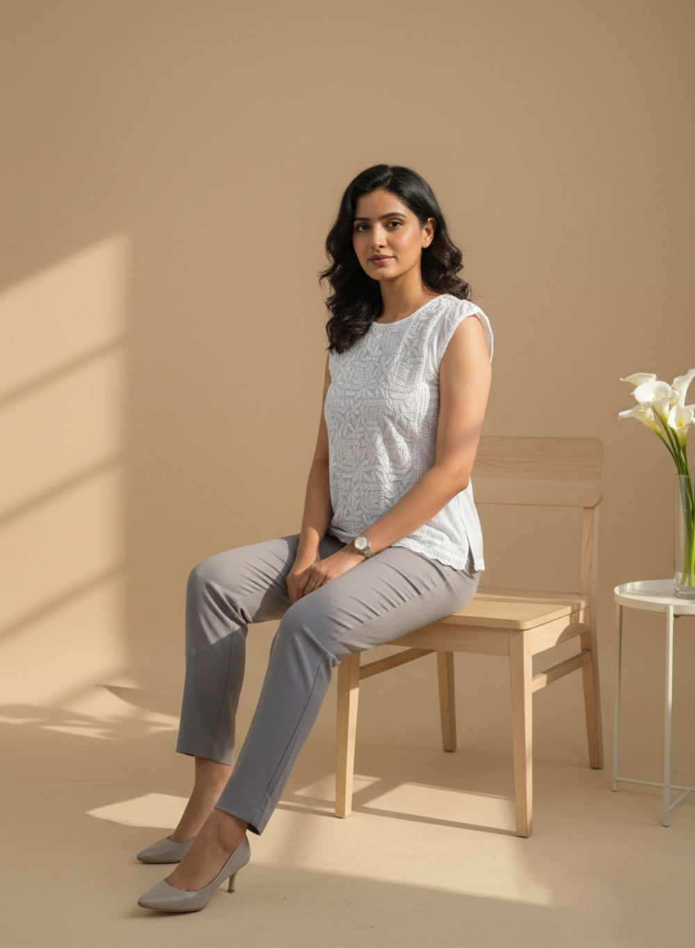 White - Gulshan Mul Cotton Chikankari Crop Top With Crochet Lace