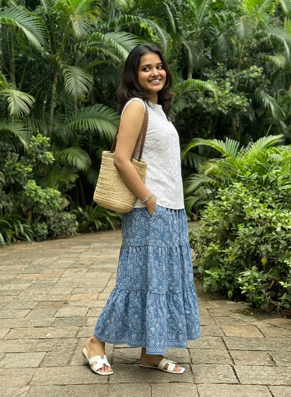 White - Cotton Gulshan Sleeveless Back Button Chikankari Short Top