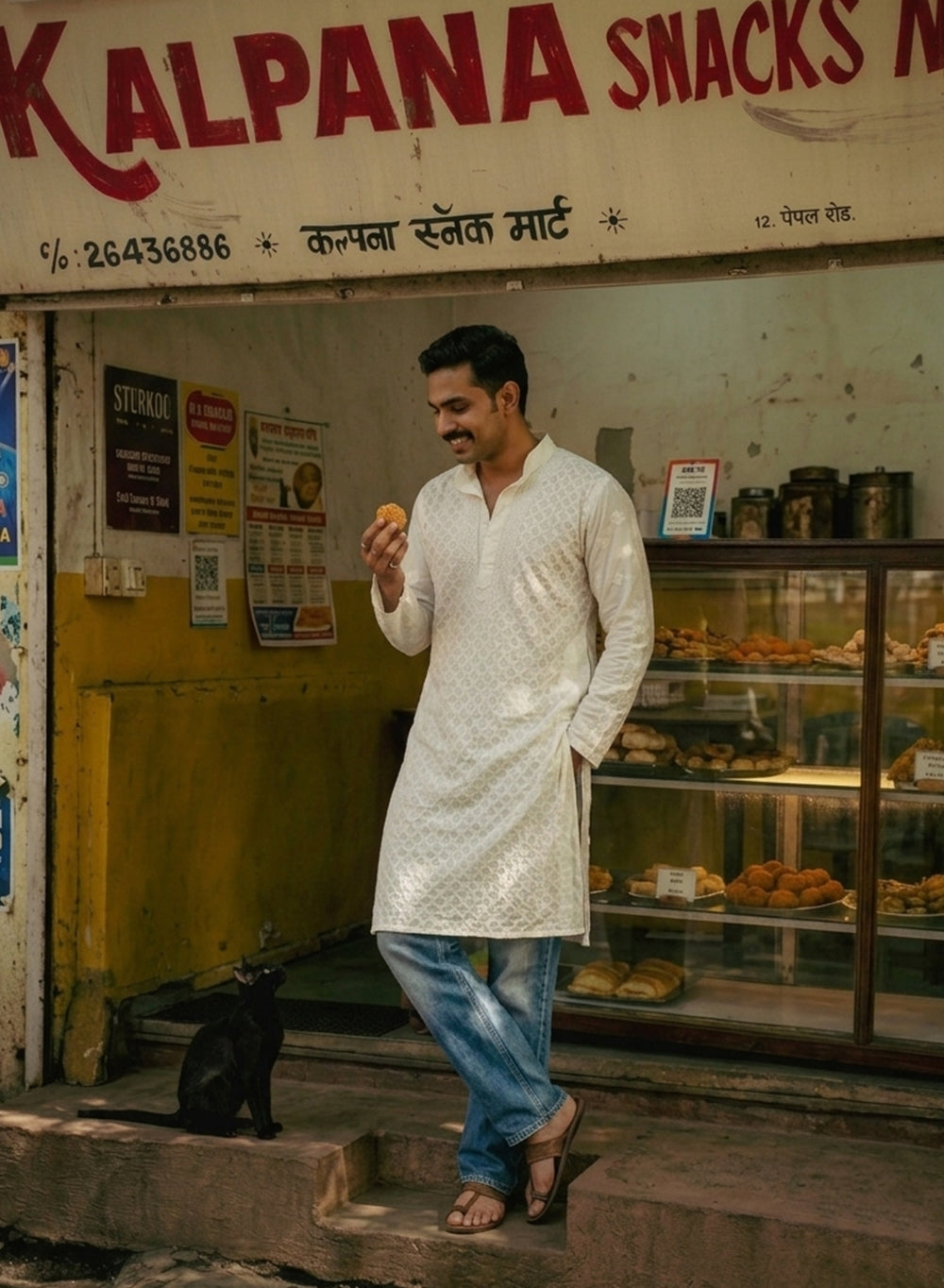 White - Nawab Geometric Front Jaal Cotton Chikankari Kurta