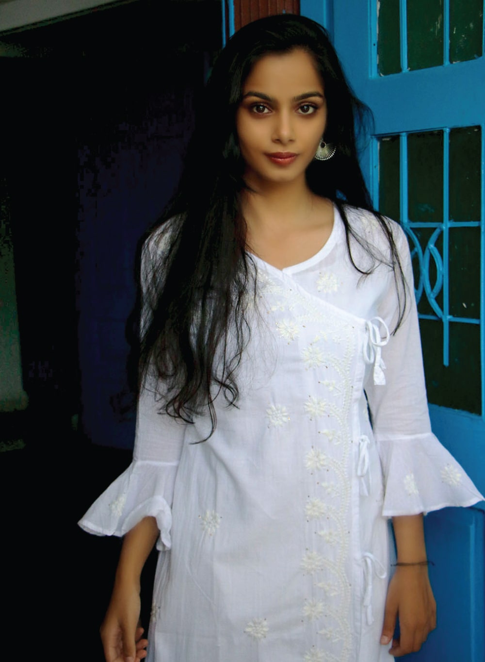White Mukaish - Bahaar Cotton Terry Voile Chikankari Angarakha