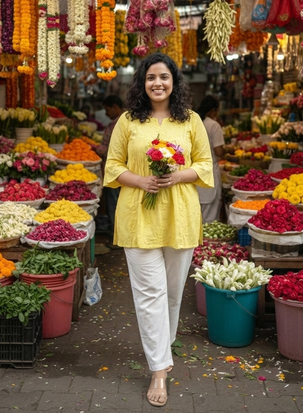 Yellow Bell Sleeves - Pure Cotton Gulshan Chikankari Short Top
