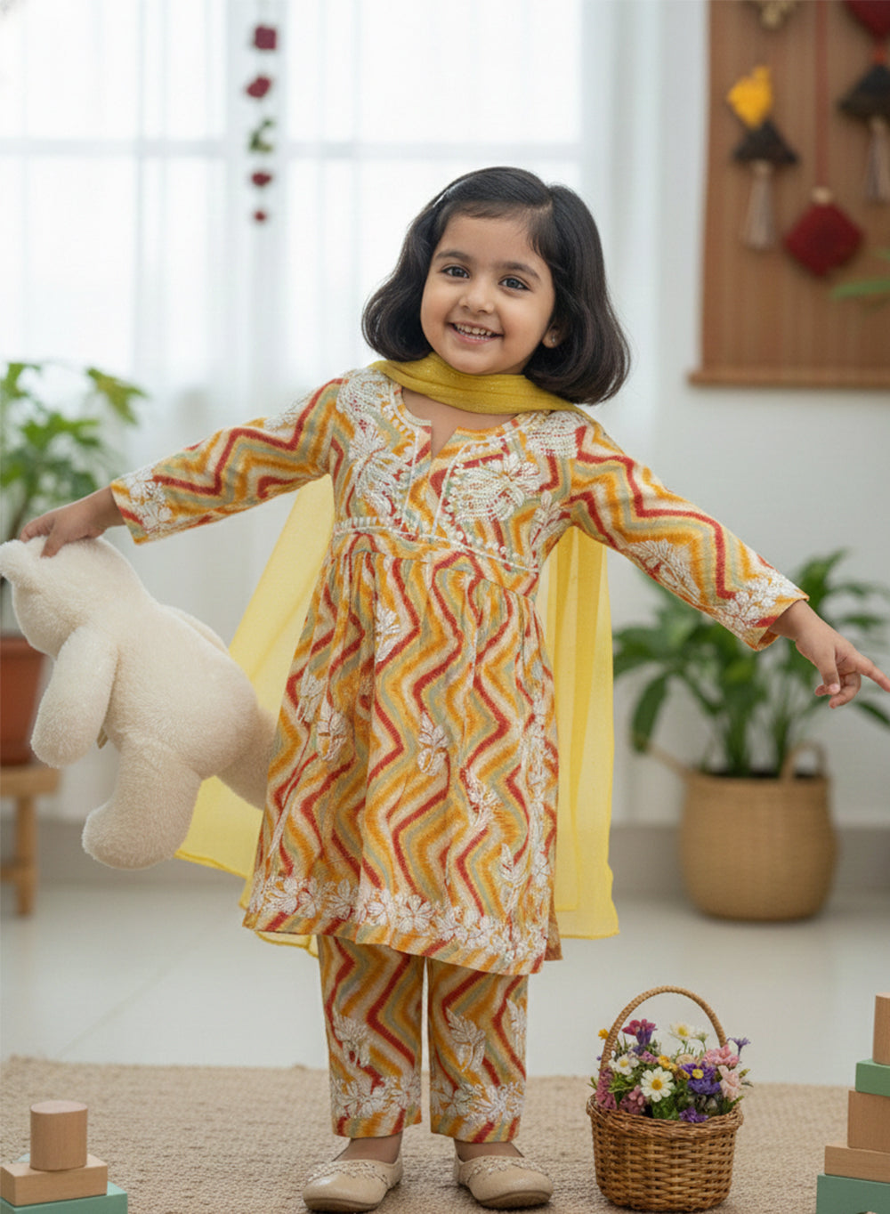 Pankhudi - Yellow Mul Cotton Chikankari Nanhe Farishtey Kidswear Set