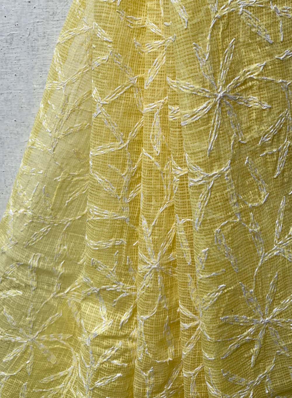Yellow - Nazm Kota Cotton Chikankari Plain Border Dupatta