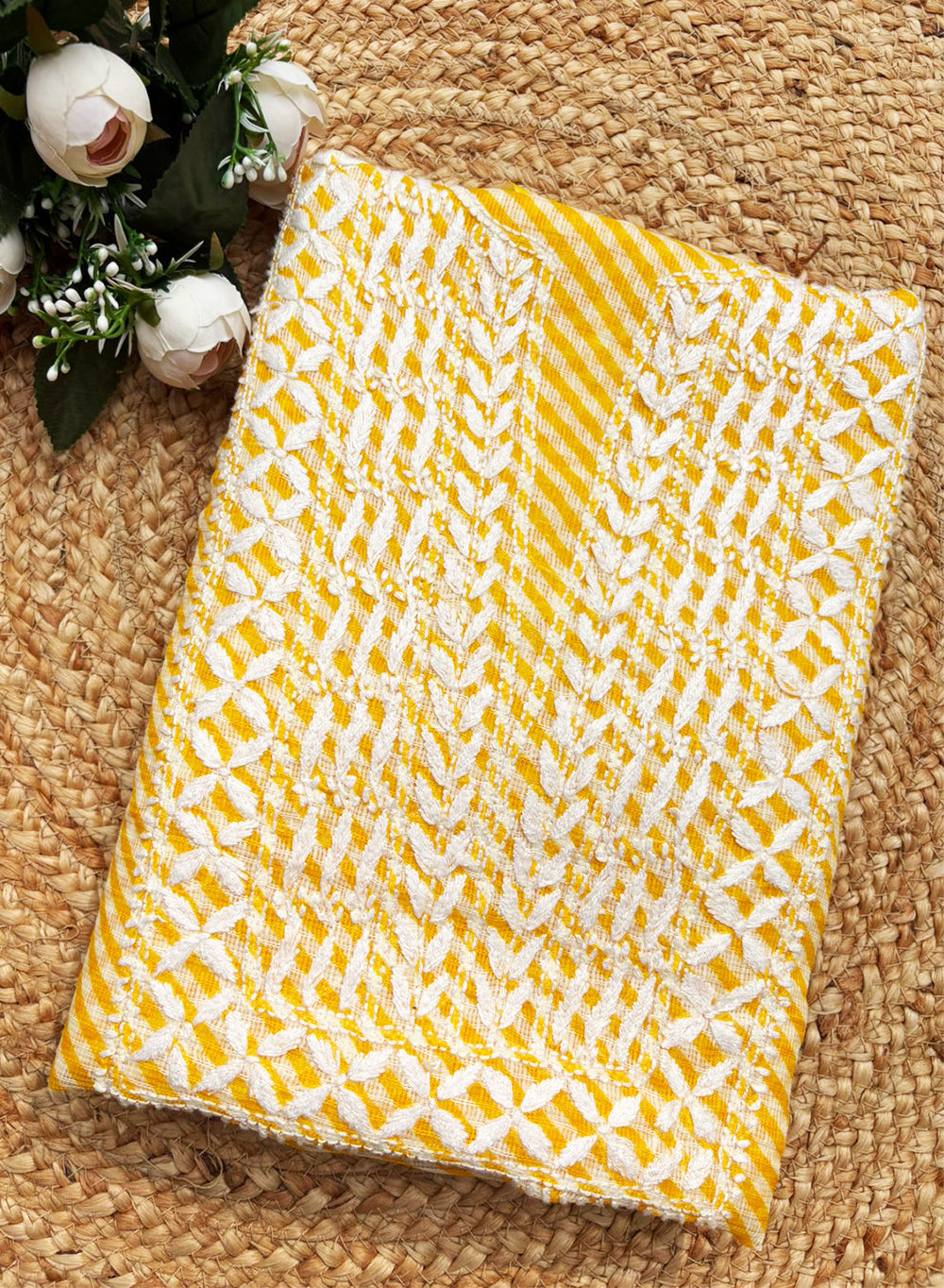 Yellow Lehariya - Nayaab Kota Cotton Chikankari Kurta & Dupatta Set