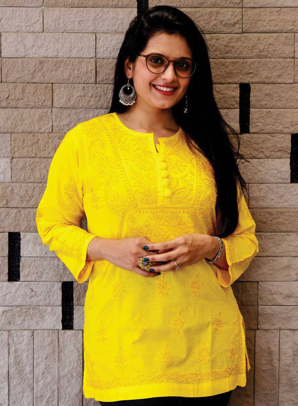 Yellow Buttons - Gulshan Cotton Chikankari Short Top