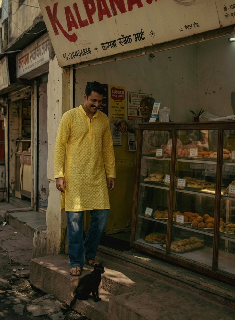 Yellow - Nawab Geometric Full Jaal Cotton Chikankari Kurta